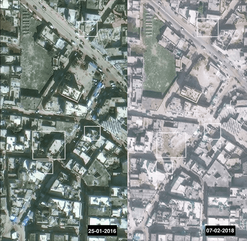 Before and after satellite imagery
